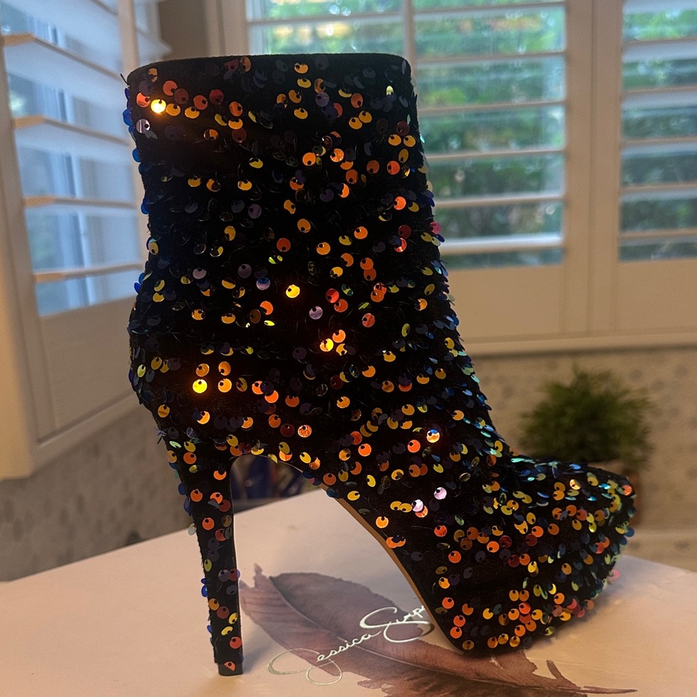 Sequin Ankle Boots - Multicolor